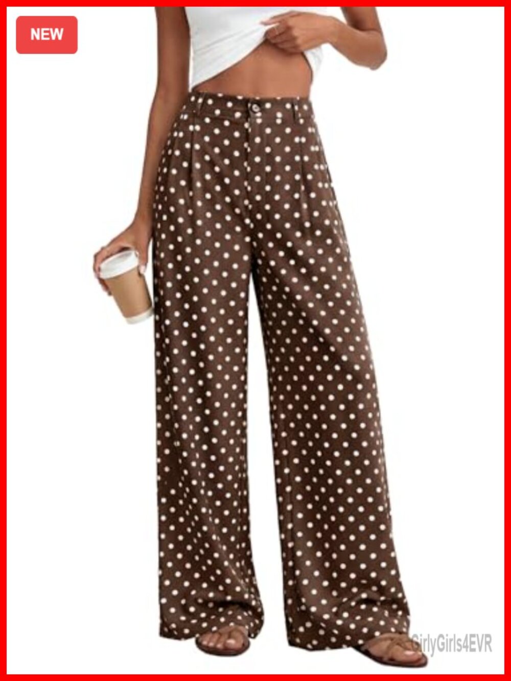 Wide Leg Palazzo Pants Lightweight Flowy Polka Dot High Waisted Trousers